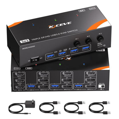 KCEVE KC-KVM303 USB 3.0 Dual Monitor 8K 60Hz KVM Switch, Plug Type:UK Plug - Switch by buy2fix | Online Shopping UK | buy2fix