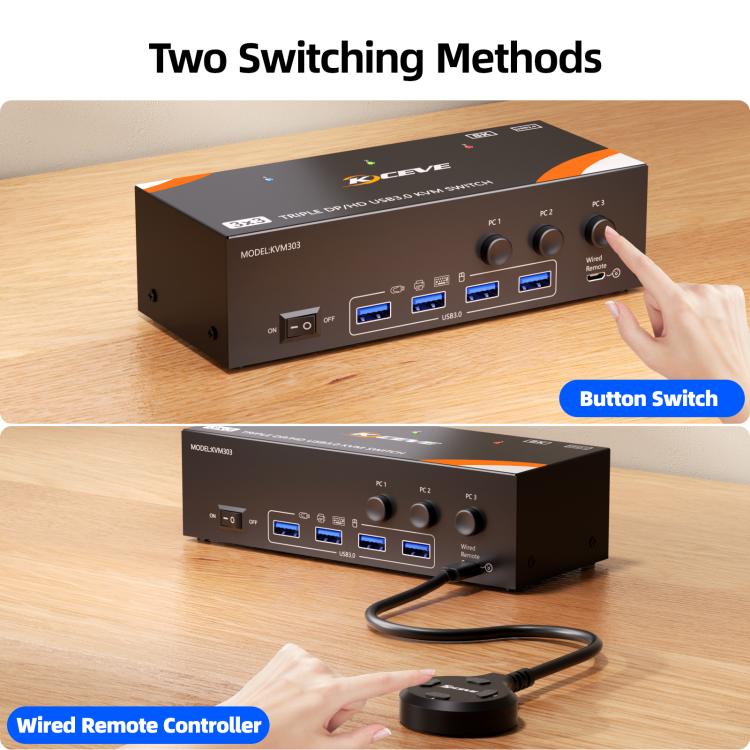 KCEVE KC-KVM303 USB 3.0 Dual Monitor 8K 60Hz KVM Switch, Plug Type:AU Plug - Switch by buy2fix | Online Shopping UK | buy2fix
