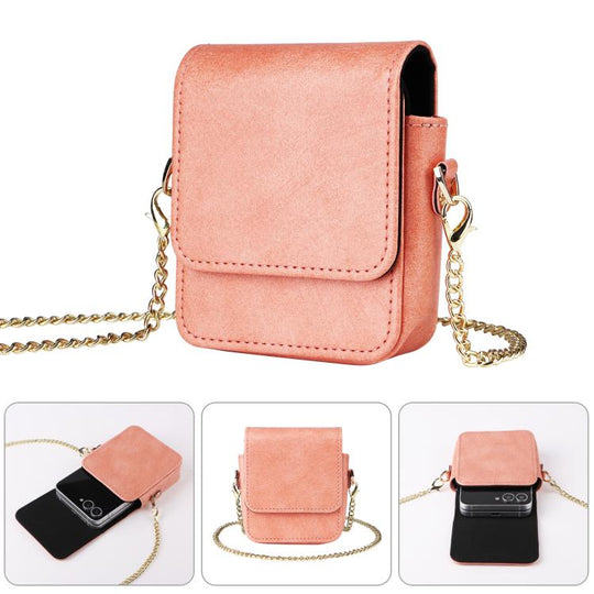 For ZTE nubia Flip3 / nubia Flip2 / Flip Mini Long Shoulder Chain Crossbody Folding Magnetic Leather Phone Bag(Pink)