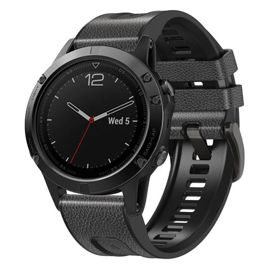 For Garmin 22mm xDfind Leather Skin Silicone Quick Release Watch Band(Charcoal Gray) - Watch Bands by xDfind | Online Shopping UK | buy2fix