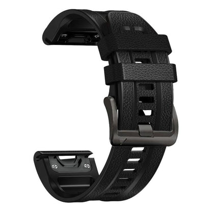 For Garmin 26mm xDfind Leather Skin Silicone Quick Release Watch Band(Black) - Watch Bands by xDfind | Online Shopping UK | buy2fix