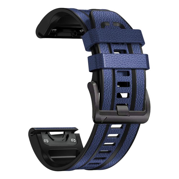 For Garmin 26mm xDfind Leather Skin Silicone Quick Release Watch Band(Dark Blue) - Watch Bands by xDfind | Online Shopping UK | buy2fix