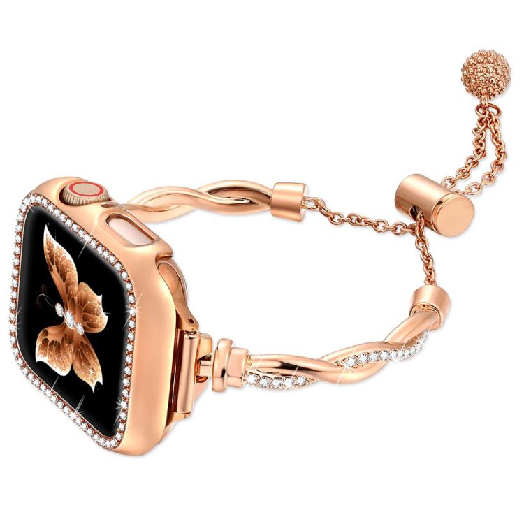 For Apple Watch 38 / 40 / 41 / S10 42mm xDfind Twist Bracelet Diamond Metal Watch Band(Rose Gold) - Watch Bands by xDfind | Online Shopping UK | buy2fix