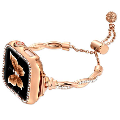 For Apple Watch 38 / 40 / 41 / S10 42mm xDfind Twist Bracelet Diamond Metal Watch Band(Rose Gold) - Watch Bands by xDfind | Online Shopping UK | buy2fix