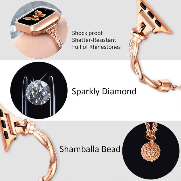 For Apple Watch 38 / 40 / 41 / S10 42mm xDfind Twist Bracelet Diamond Metal Watch Band(Rose Gold) - Watch Bands by xDfind | Online Shopping UK | buy2fix