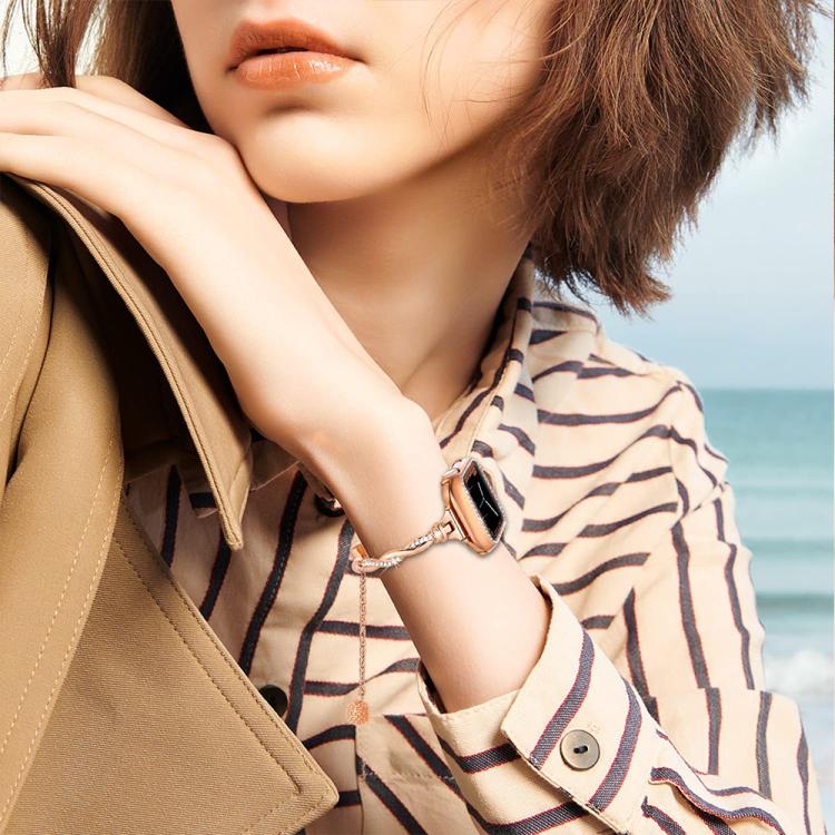 For Apple Watch 38 / 40 / 41 / S10 42mm xDfind Twist Bracelet Diamond Metal Watch Band(Rose Gold) - Watch Bands by xDfind | Online Shopping UK | buy2fix