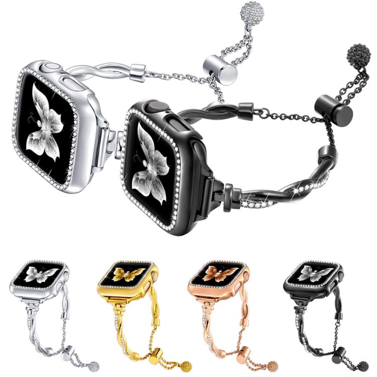 For Apple Watch 38 / 40 / 41 / S10 42mm xDfind Twist Bracelet Diamond Metal Watch Band(Gold) - Watch Bands by xDfind | Online Shopping UK | buy2fix