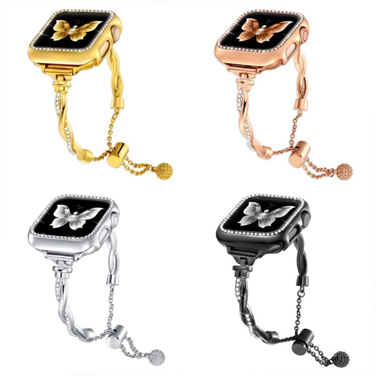 For Apple Watch 38 / 40 / 41 / S10 42mm xDfind Twist Bracelet Diamond Metal Watch Band(Gold) - Watch Bands by xDfind | Online Shopping UK | buy2fix