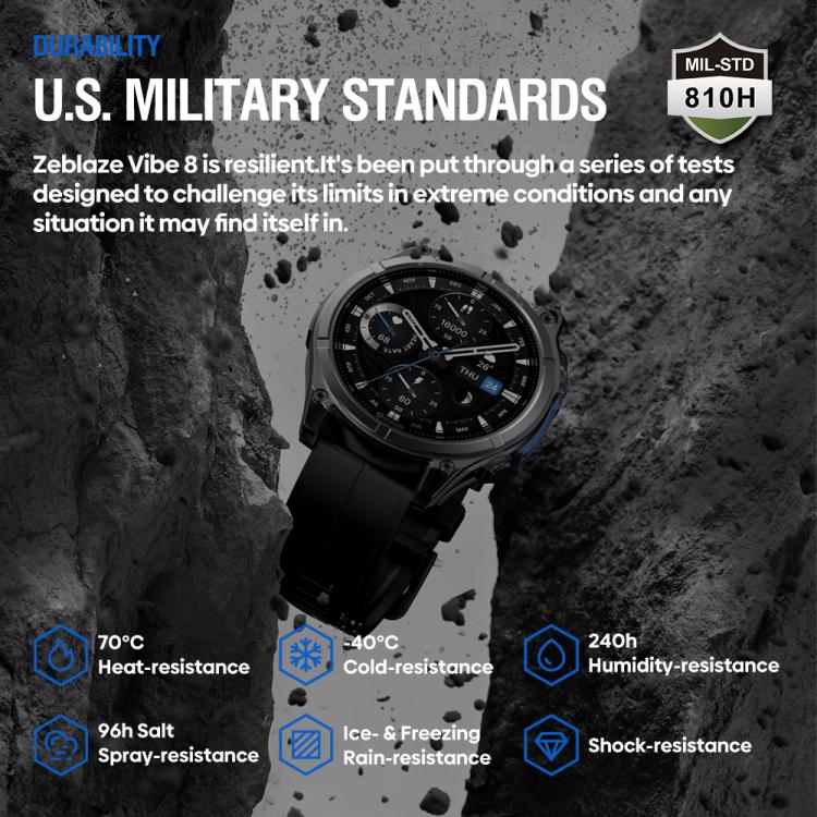 Zeblaze Vibe 8 Rugged Outdoor Smart Watch 1.43 inch Screen 5 ATM & IP69K Built-in Flashlight(Grey) - Smart Watches by Zeblaze | Online Shopping UK | buy2fix