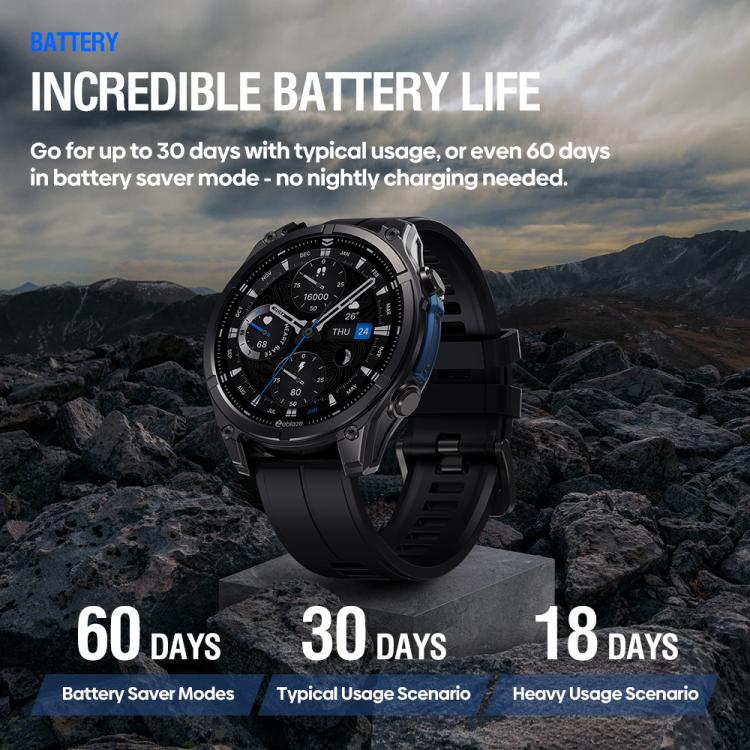 Zeblaze Vibe 8 Rugged Outdoor Smart Watch 1.43 inch Screen 5 ATM & IP69K Built-in Flashlight(Grey) - Smart Watches by Zeblaze | Online Shopping UK | buy2fix