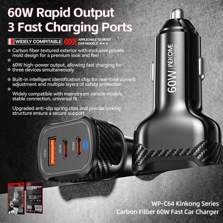 WK WP-C64 Carbon Fiber 60W Fast Car Charging Charger(Black) - Car Charger by WK | Online Shopping UK | buy2fix
