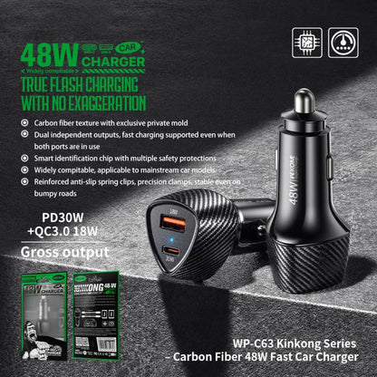 WK WP-C63 Carbon Fiber 48W Fast Car Charging Charger(Black) - Car Charger by WK | Online Shopping UK | buy2fix