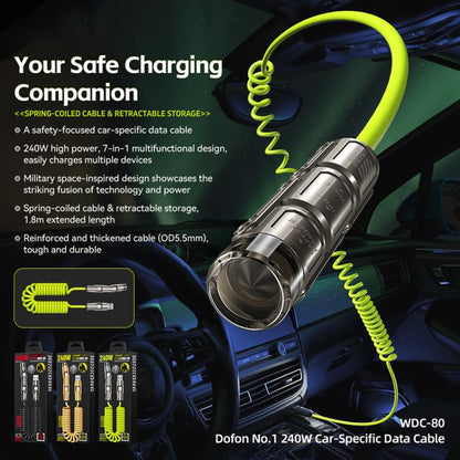 WK WDC-80 240W Car Charging Data Cable with Safety Hammer(Green) - Emergency Hammer by WK | Online Shopping UK | buy2fix