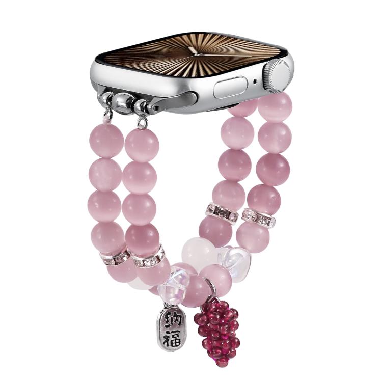 For Apple Watch 46mm / 49mm / 45mm / 44mm Cat Eyes Stone Beads Bracelet Watch Band(Grape Purple) - Watch Bands by buy2fix | Online Shopping UK | buy2fix