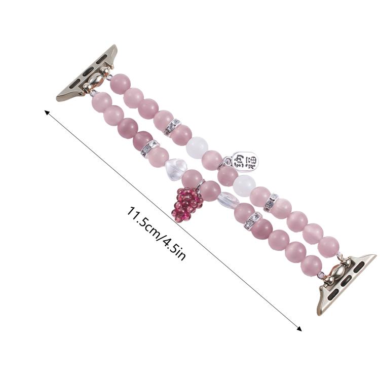 For Apple Watch 46mm / 49mm / 45mm / 44mm Cat Eyes Stone Beads Bracelet Watch Band(Grape Purple) - Watch Bands by buy2fix | Online Shopping UK | buy2fix
