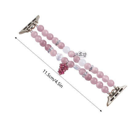 For Apple Watch 46mm / 49mm / 45mm / 44mm Cat Eyes Stone Beads Bracelet Watch Band(Grape Purple) - Watch Bands by buy2fix | Online Shopping UK | buy2fix
