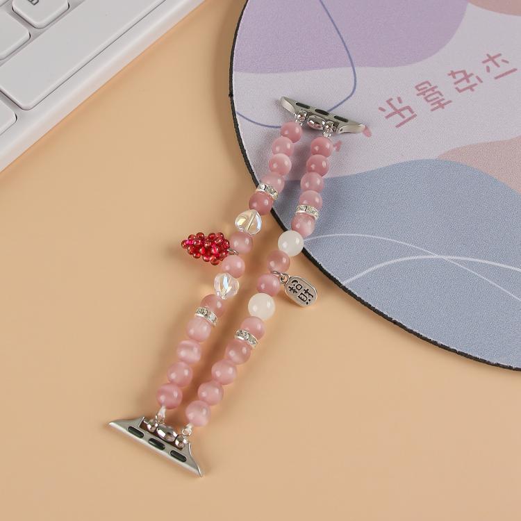 For Apple Watch 46mm / 49mm / 45mm / 44mm Cat Eyes Stone Beads Bracelet Watch Band(Grape Purple) - Watch Bands by buy2fix | Online Shopping UK | buy2fix