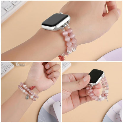 For Apple Watch 46mm / 49mm / 45mm / 44mm Cat Eyes Stone Beads Bracelet Watch Band(Grape Purple) - Watch Bands by buy2fix | Online Shopping UK | buy2fix
