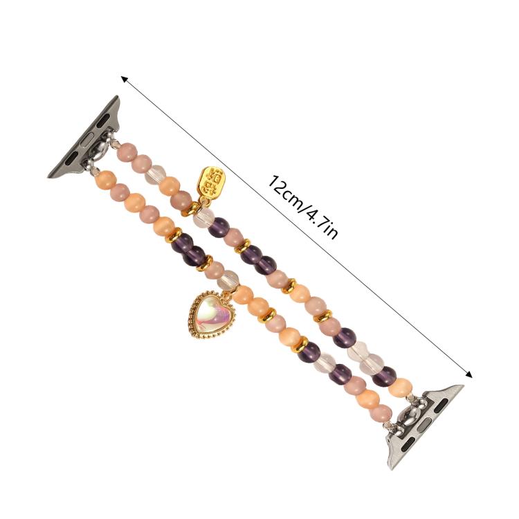 For Apple Watch 46mm / 49mm / 45mm / 44mm Cat Eyes Stone Beads Bracelet Watch Band(Heart Yellow) - Watch Bands by buy2fix | Online Shopping UK | buy2fix