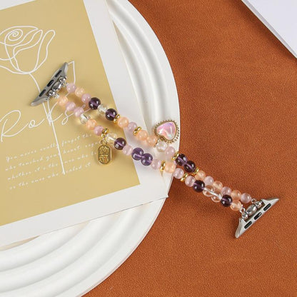 For Apple Watch 46mm / 49mm / 45mm / 44mm Cat Eyes Stone Beads Bracelet Watch Band(Heart Yellow) - Watch Bands by buy2fix | Online Shopping UK | buy2fix