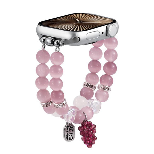 For Apple Watch 42mm / 41mm / 40mm / 38mm Cat Eyes Stone Beads Bracelet Watch Band(Grape Purple) - Watch Bands by buy2fix | Online Shopping UK | buy2fix