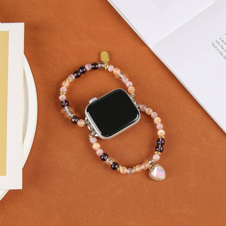 For Apple Watch 42mm / 41mm / 40mm / 38mm Cat Eyes Stone Beads Bracelet Watch Band(Heart Yellow) - Watch Bands by buy2fix | Online Shopping UK | buy2fix