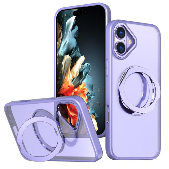 For iPhone 16 Plus kalebol MagSafe Metal Ring Holder Phone Case(Light Purple)