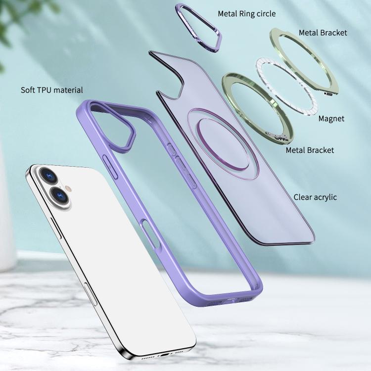 For iPhone 16 Plus kalebol MagSafe Metal Ring Holder Phone Case(Light Purple) - iPhone 16 Plus Cases by Kalebol | Online Shopping UK | buy2fix