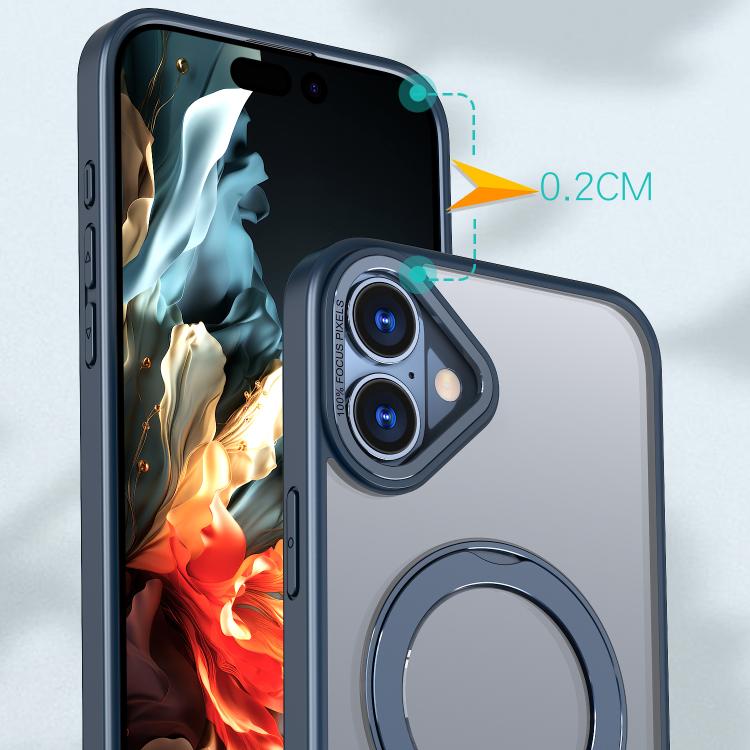 For iPhone 16 Plus kalebol MagSafe Metal Ring Holder Phone Case(Navy Blue) - iPhone 16 Plus Cases by Kalebol | Online Shopping UK | buy2fix