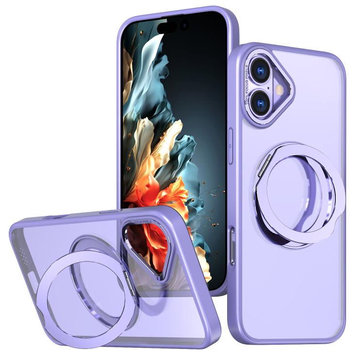 For iPhone 16 kalebol MagSafe Metal Ring Holder Phone Case(Light Purple) - iPhone 16 Cases by Kalebol | Online Shopping UK | buy2fix