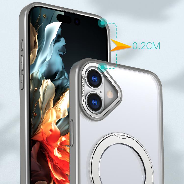 For iPhone 16 kalebol MagSafe Metal Ring Holder Phone Case(Titanium Gray) - iPhone 16 Cases by Kalebol | Online Shopping UK | buy2fix