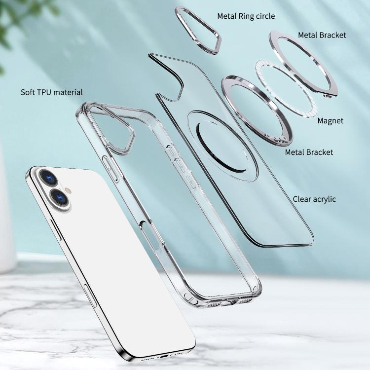 For iPhone 16 kalebol MagSafe Metal Ring Holder Phone Case(Transparent) - iPhone 16 Cases by Kalebol | Online Shopping UK | buy2fix