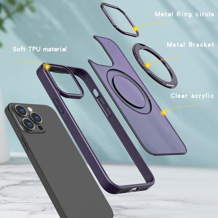 For iPhone 16 Pro Max kalebol MagSafe Metal Ring Holder Phone Case(Dark Purple) - iPhone 16 Pro Max Cases by Kalebol | Online Shopping UK | buy2fix