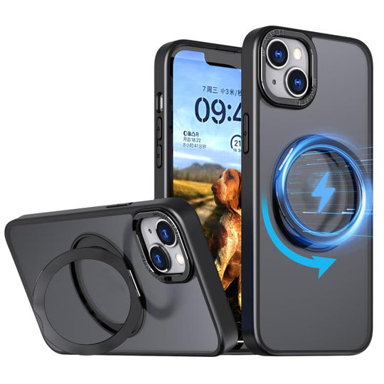 For iPhone 14 kalebol MagSafe Metal Ring Holder Phone Case(Black)