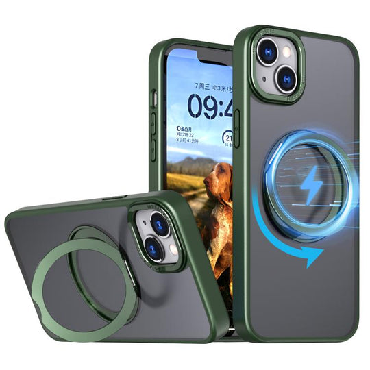 For iPhone 14 kalebol MagSafe Metal Ring Holder Phone Case(Green)