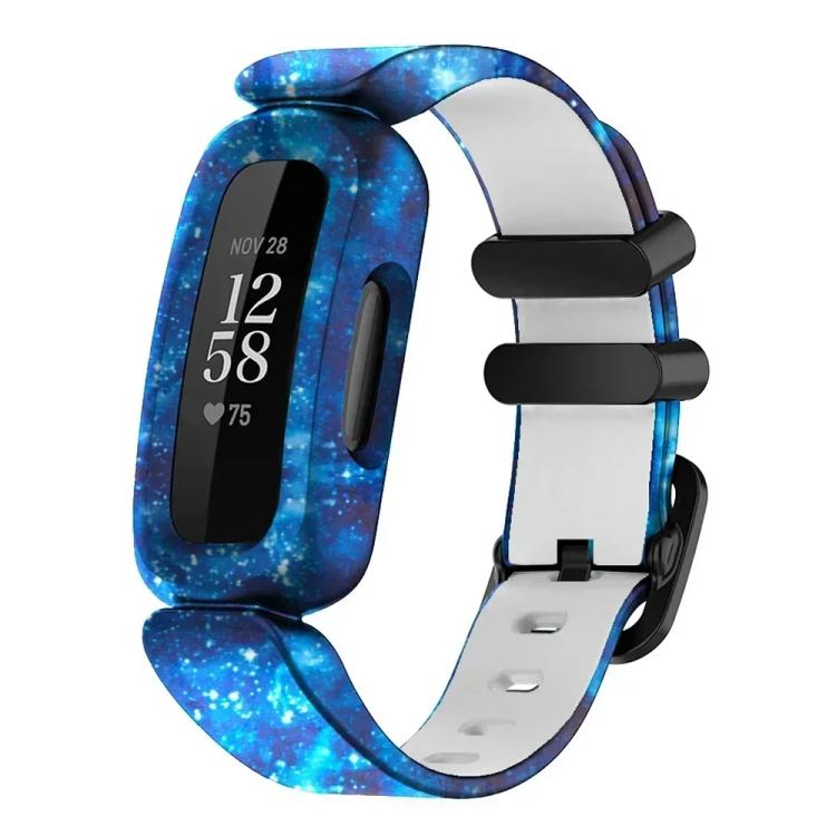 For Fitbit Ace 3 / Inspire2 xDfind Black Buckle Painting Integrated Silicone Watch Band(Blue Starry Sky) - Watch Bands by xDfind | Online Shopping UK | buy2fix