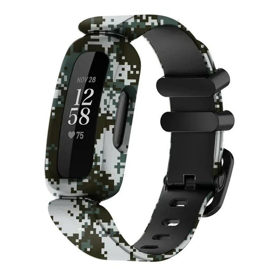 For Fitbit Ace 3 / Inspire2 xDfind Black Buckle Painting Integrated Silicone Watch Band(Camouflage)