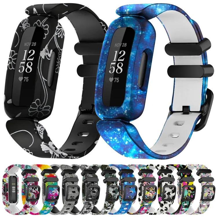 For Fitbit Ace 3 / Inspire2 xDfind Black Buckle Painting Integrated Silicone Watch Band(Blue Starry Sky) - Watch Bands by xDfind | Online Shopping UK | buy2fix