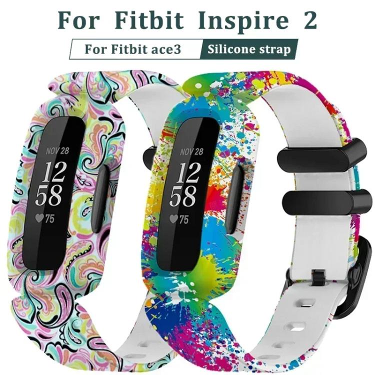 For Fitbit Ace 3 / Inspire2 xDfind Black Buckle Painting Integrated Silicone Watch Band(Blue Starry Sky) - Watch Bands by xDfind | Online Shopping UK | buy2fix