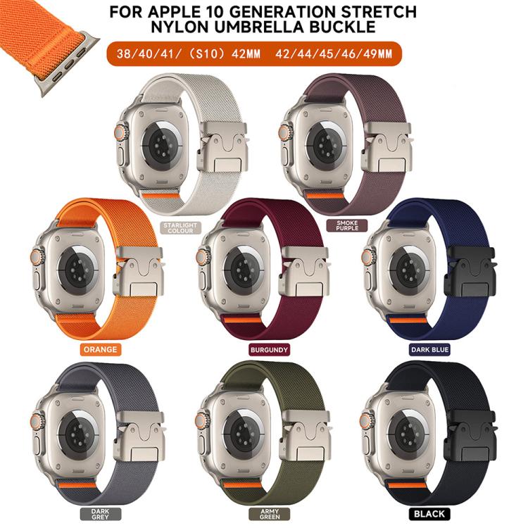 For Apple Watch 42 / 44 / 45 / 46 / 49mm xDfind Parachute Buckle Stretch Nylon Watch Band(Orange) - Watch Bands by xDfind | Online Shopping UK | buy2fix