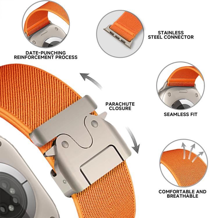For Apple Watch 42 / 44 / 45 / 46 / 49mm xDfind Parachute Buckle Stretch Nylon Watch Band(Orange) - Watch Bands by xDfind | Online Shopping UK | buy2fix