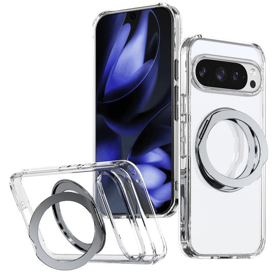 For Google Pixel 10 Pro kalebol MagSafe Metal Ring Holder Phone Case(Transparent)