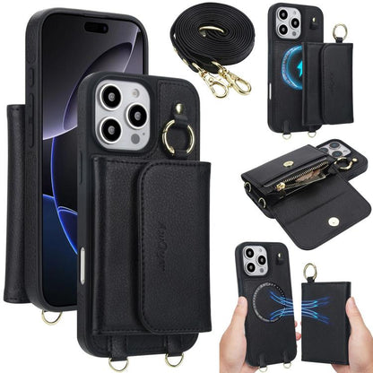 For iPhone 16 Pro Max AwQuer 2 in 1 Crossbody Wallet Leather Back Phone Case(Black) - iPhone 16 Pro Max Cases by Awquer | Online Shopping UK | buy2fix