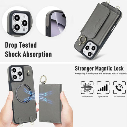 For iPhone 16 Pro Max AwQuer 2 in 1 Crossbody Wallet Leather Back Phone Case(Grey) - iPhone 16 Pro Max Cases by Awquer | Online Shopping UK | buy2fix