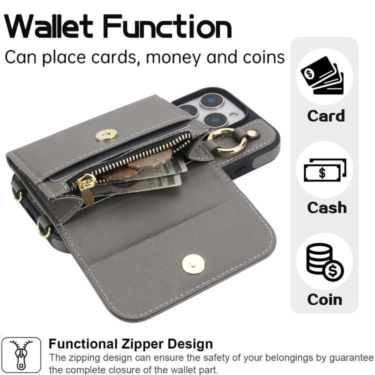 For iPhone 16 Pro Max AwQuer 2 in 1 Crossbody Wallet Leather Back Phone Case(Grey) - iPhone 16 Pro Max Cases by Awquer | Online Shopping UK | buy2fix