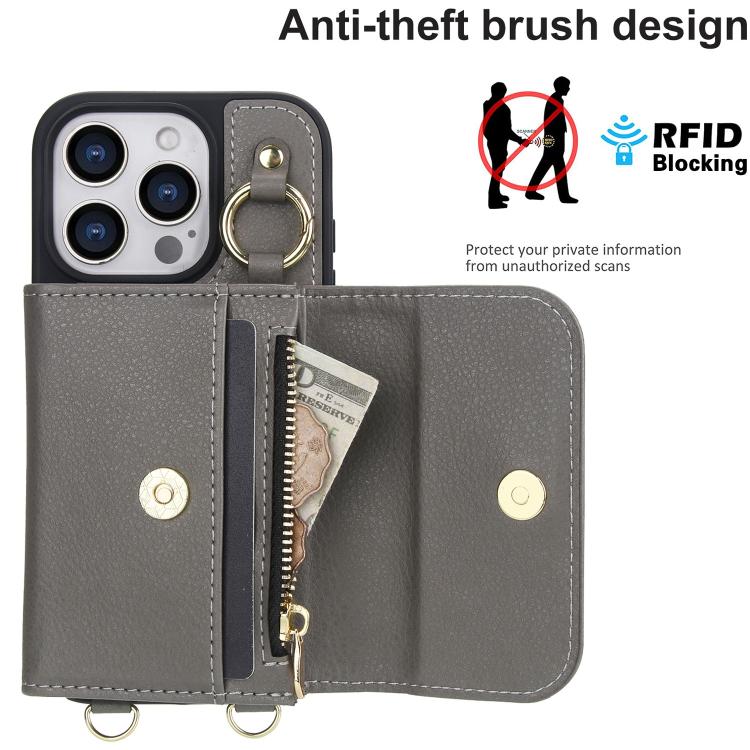 For iPhone 16 Pro Max AwQuer 2 in 1 Crossbody Wallet Leather Back Phone Case(Grey) - iPhone 16 Pro Max Cases by Awquer | Online Shopping UK | buy2fix