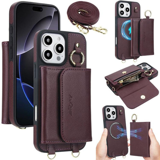 For iPhone 16 Pro Max AwQuer 2 in 1 Crossbody Wallet Leather Back Phone Case(Wine Red) - iPhone 16 Pro Max Cases by Awquer | Online Shopping UK | buy2fix
