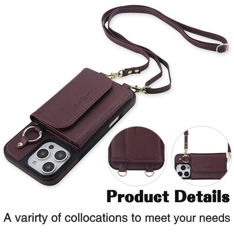 For iPhone 16 Pro Max AwQuer 2 in 1 Crossbody Wallet Leather Back Phone Case(Wine Red) - iPhone 16 Pro Max Cases by Awquer | Online Shopping UK | buy2fix