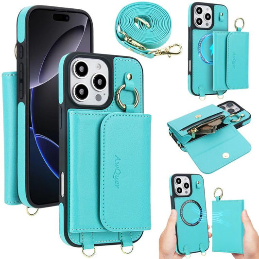 For iPhone 16 Pro Max AwQuer 2 in 1 Crossbody Wallet Leather Back Phone Case(Light Green) - iPhone 16 Pro Max Cases by Awquer | Online Shopping UK | buy2fix