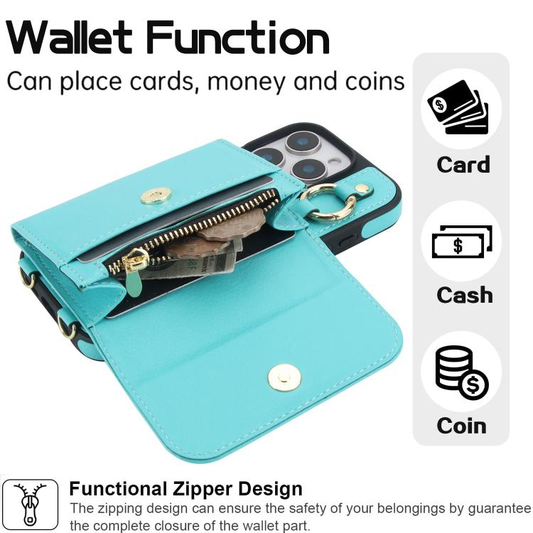 For iPhone 16 Pro Max AwQuer 2 in 1 Crossbody Wallet Leather Back Phone Case(Light Green) - iPhone 16 Pro Max Cases by Awquer | Online Shopping UK | buy2fix